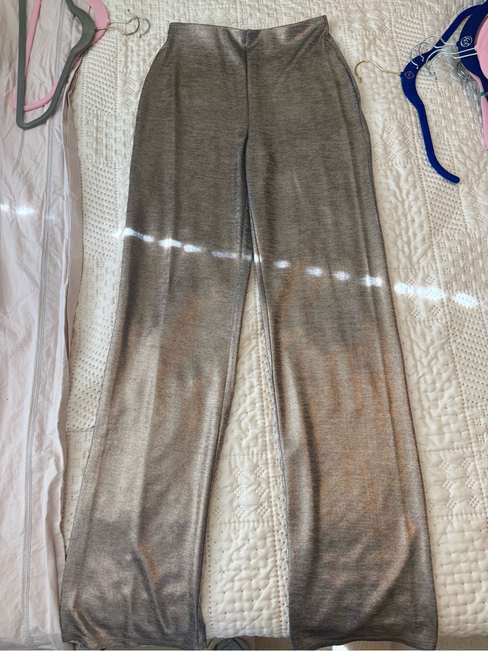 Lovers + Friends Silver Metallic High-Rise Knit Pants